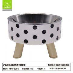 Nunbell Yüksek Mama Kabı Puantiyeli Siyah Beyaz