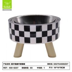 Nunbell Yüksek Mama Kabı Kare Desenli Siyah Beyaz