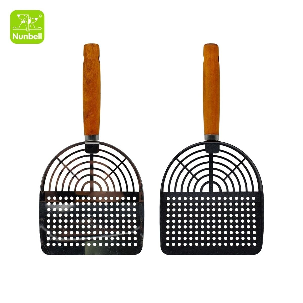 Nunbell Ahşap Saplı Metal Yuvarlak Elekli Kedi Kumu Küreği